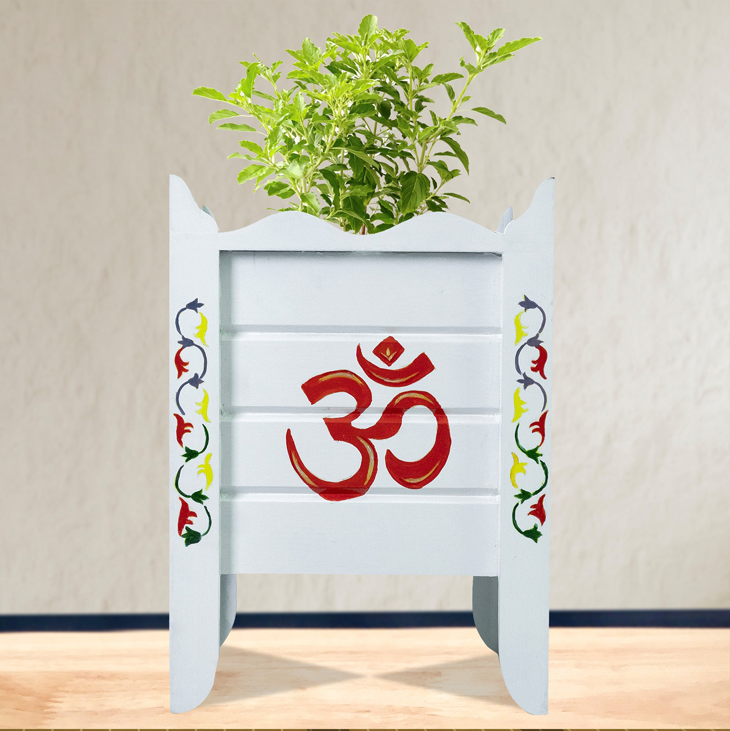 White Tulsi Holy Basil Divinity Planter Small Multicolor Red